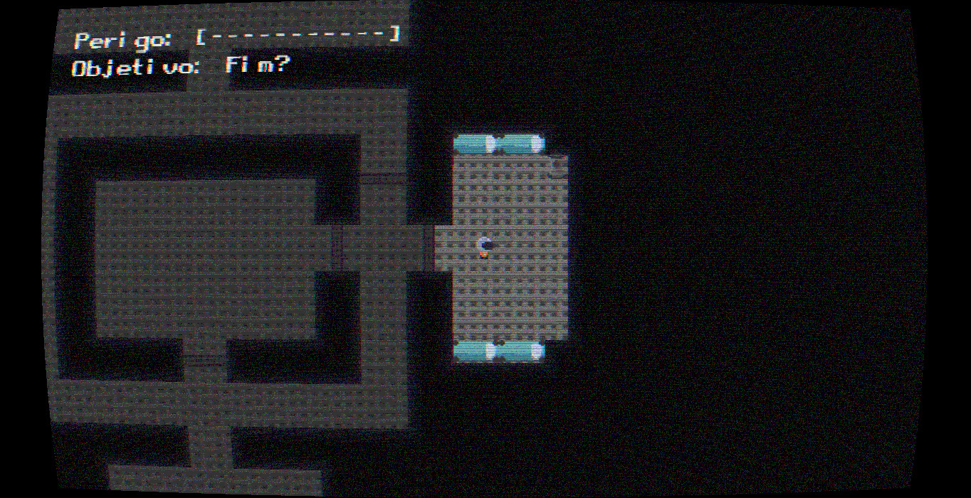 Gameplay de CombOff mostrando uma nave espacial com efeito VHS