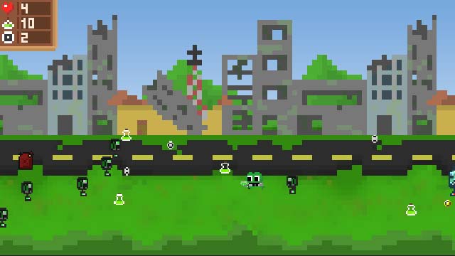 Bioma de cidade no jogo PypeDolls durante a gameplay